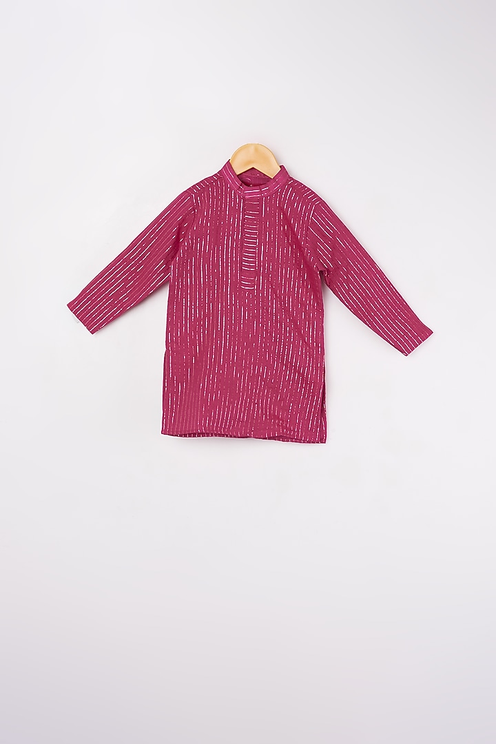 Reddish Pink Kurta Set With Embroidered Bundi Jacket For Boys by Kirti Agarwal Pret n Couture at Pernia's Pop Up Shop