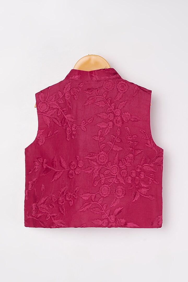 Reddish Pink Kurta Set With Embroidered Bundi Jacket For Boys by Kirti Agarwal Pret n Couture at Pernia's Pop Up Shop