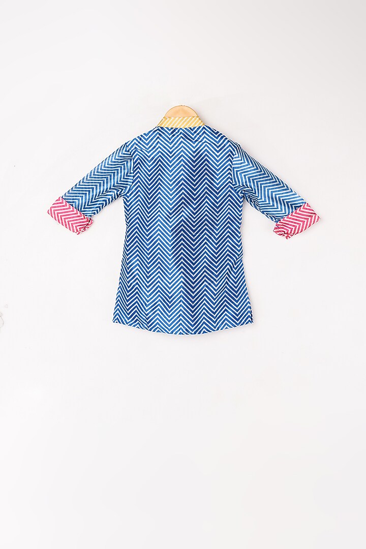 Cobalt Blue Printed Kurta Set With Bundi Jacket For Boys by Kirti Agarwal Pret n Couture at Pernia's Pop Up Shop