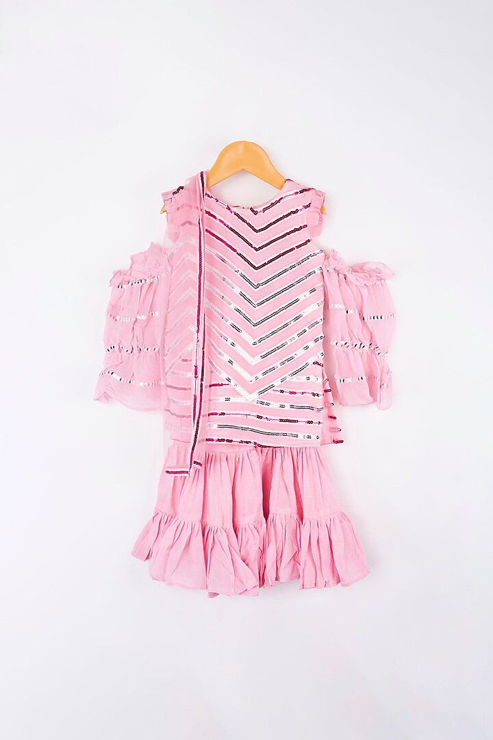 Blush Pink Georgette Sharara Set For Girls by  Kirti Agarwal Pret n Couture