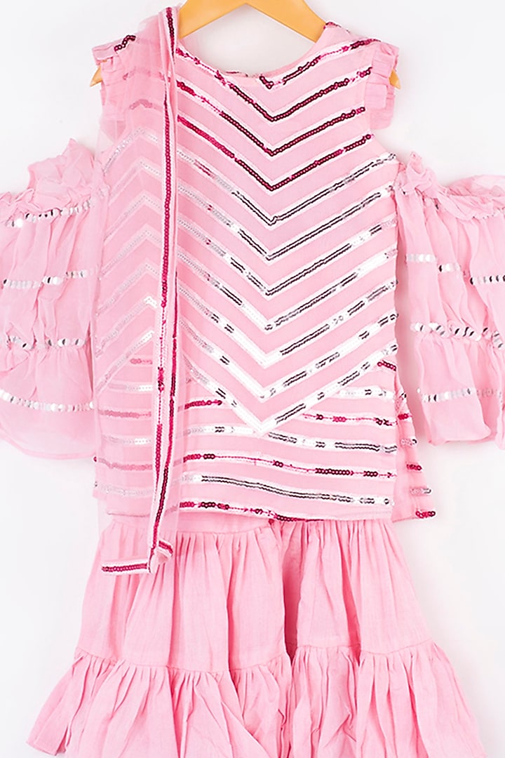 Blush Pink Georgette Sharara Set For Girls by Kirti Agarwal Pret n Couture at Pernia's Pop Up Shop