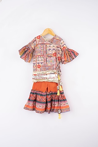 Multi-Colored Mulmul Silk & Dola Silk Sharara Set For Girls by Kirti Agarwal Pret n Couture