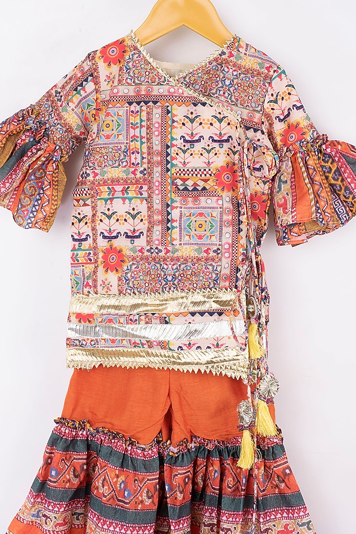 Multi-Colored Mulmul Silk & Dola Silk Sharara Set For Girls by Kirti Agarwal Pret n Couture at Pernia's Pop Up Shop