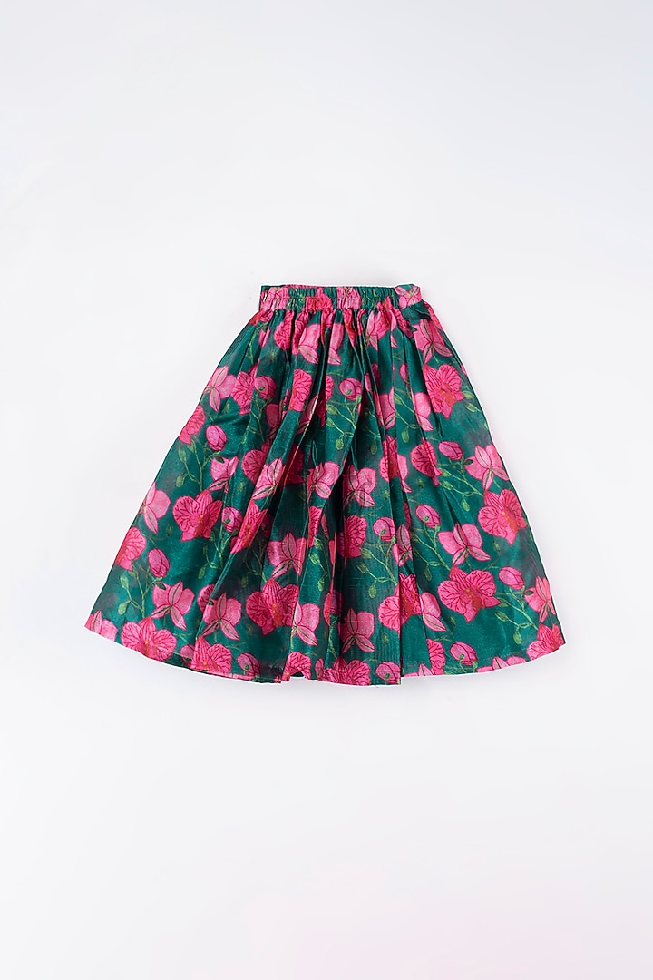 Dark Teal Floral Printed Skirt Set For Girls by  Kirti Agarwal Pret n Couture at Pernia's Pop Up Shop