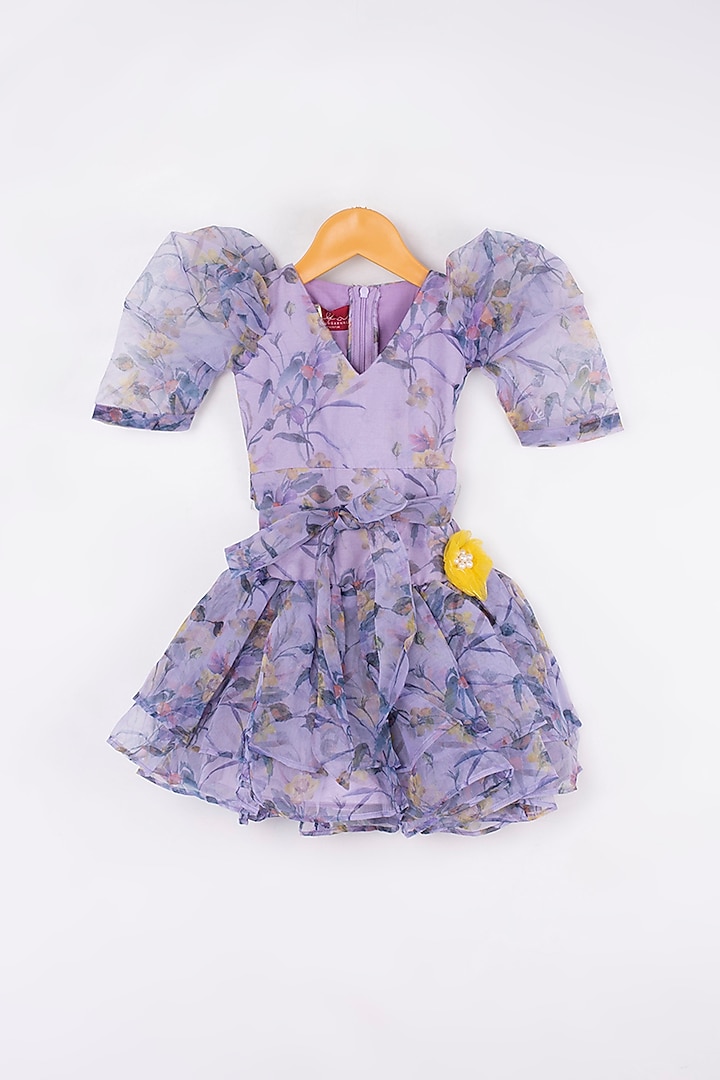 Pastel Lilac Floral Printed Frock For Girls by Kirti Agarwal Pret n Couture at Pernia's Pop Up Shop