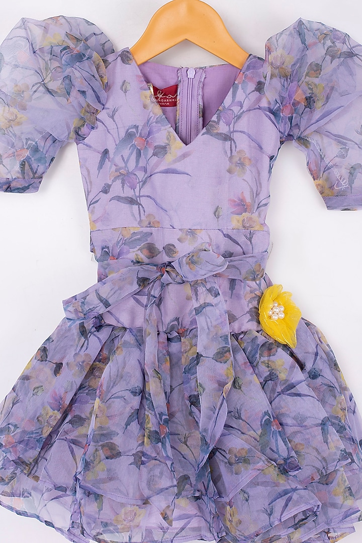 Pastel Lilac Floral Printed Frock For Girls by Kirti Agarwal Pret n Couture at Pernia's Pop Up Shop
