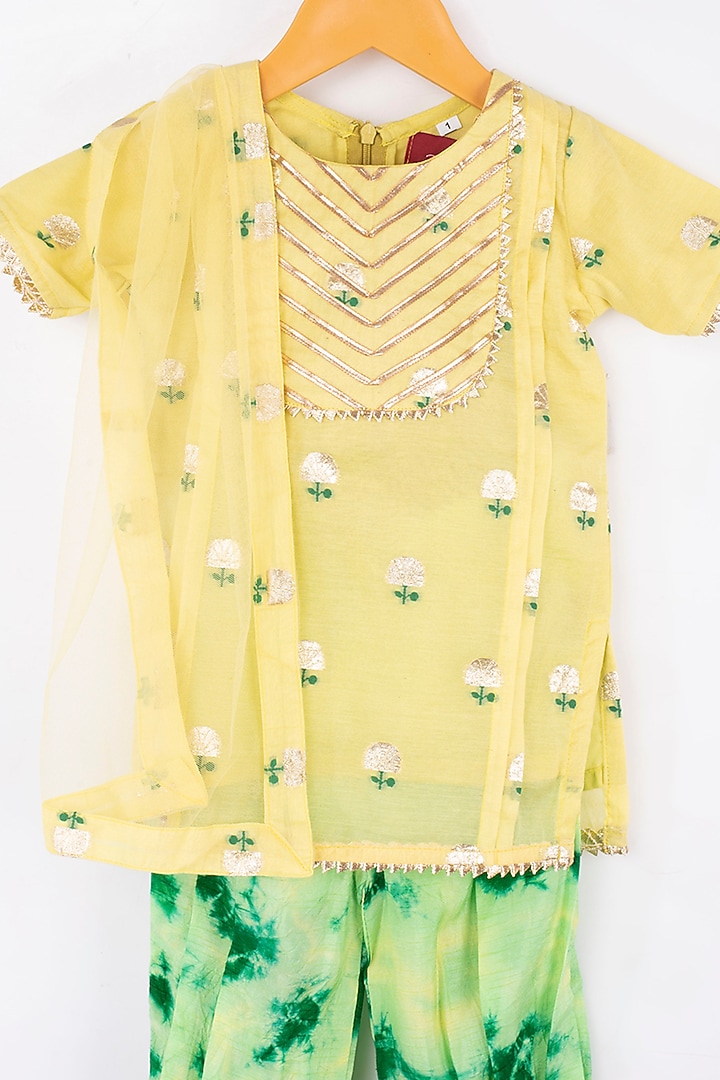 Light Green Chanderi Dhoti Set For Girls by Kirti Agarwal Pret n Couture at Pernia's Pop Up Shop