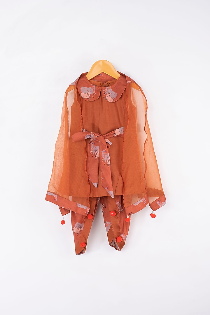 Rust Brown Chanderi Dhoti Set For Girls by Kirti Agarwal Pret n Couture at Pernia's Pop Up Shop