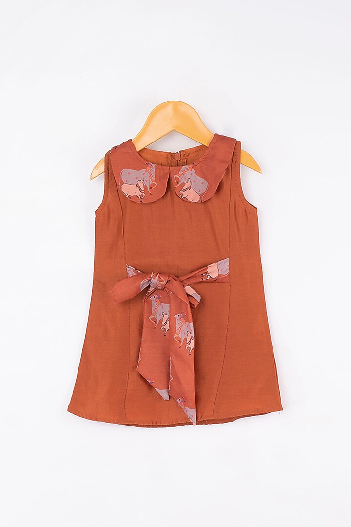 Rust Brown Chanderi Dhoti Set For Girls by Kirti Agarwal Pret n Couture at Pernia's Pop Up Shop