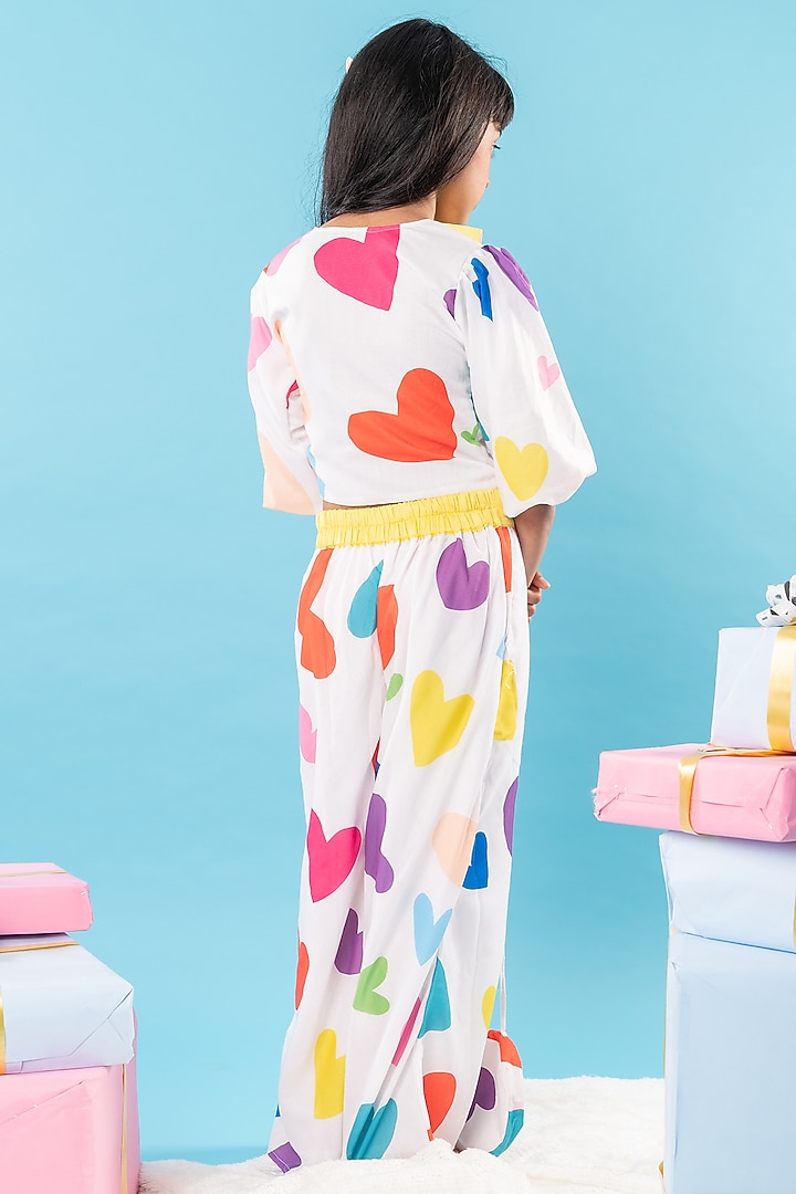 White Pure Cotton Heart Printed Co-Ord Set For Girls by Kirti Agarwal Pret n Couture at Pernia's Pop Up Shop