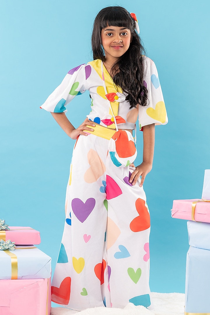White Pure Cotton Heart Printed Co-Ord Set For Girls by Kirti Agarwal Pret n Couture at Pernia's Pop Up Shop