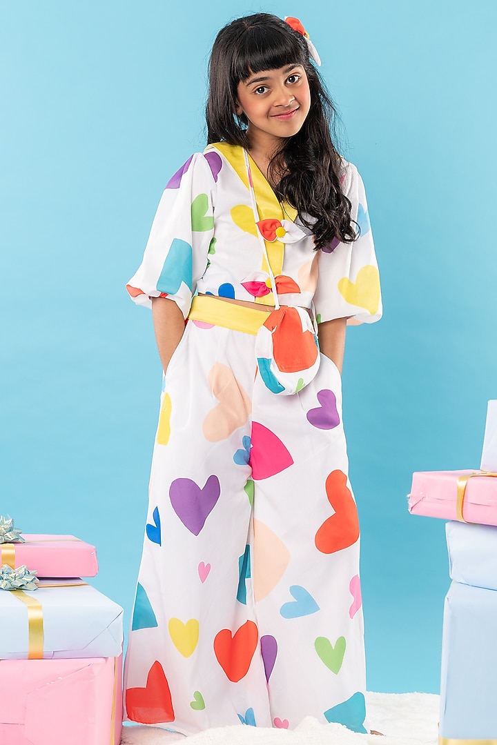 White Pure Cotton Heart Printed Co-Ord Set For Girls by Kirti Agarwal Pret n Couture at Pernia's Pop Up Shop