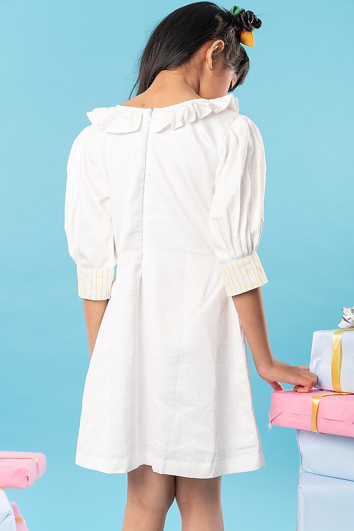 White Cotton Silk Heavy Floral Embroidered Dress For Girls by Kirti Agarwal Pret n Couture at Pernia's Pop Up Shop