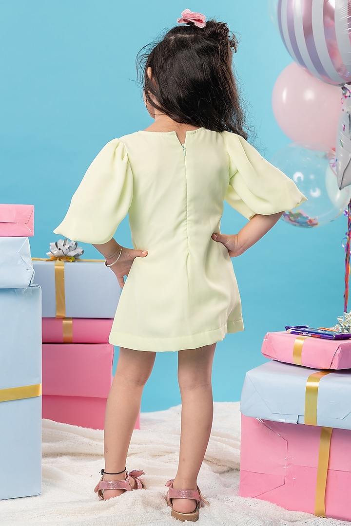 Light Green Georgette Floral & Pearl Embroidered Dress For Girls by Kirti Agarwal Pret n Couture at Pernia's Pop Up Shop