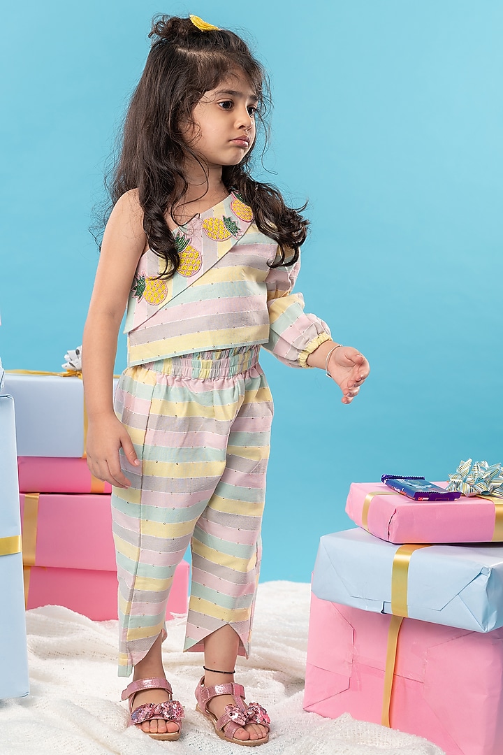 Multi-Colored Cotton Lurex Embroidered Co-Ord Set For Girls by Kirti Agarwal Pret n Couture at Pernia's Pop Up Shop
