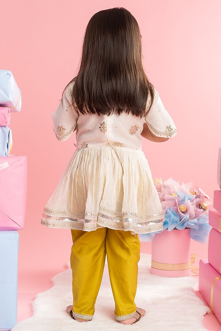 Yellow Cotton Silk Lace Dhoti Set For Girls by Kirti Agarwal Pret n Couture at Pernia's Pop Up Shop