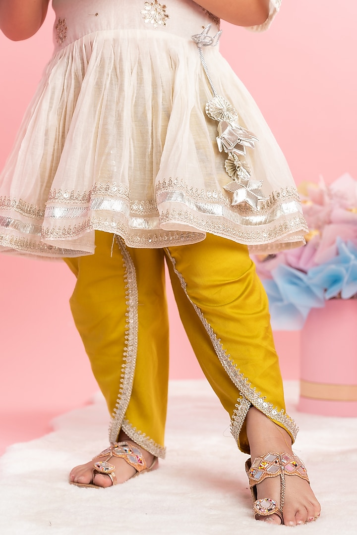 Yellow Cotton Silk Lace Dhoti Set For Girls by Kirti Agarwal Pret n Couture at Pernia's Pop Up Shop