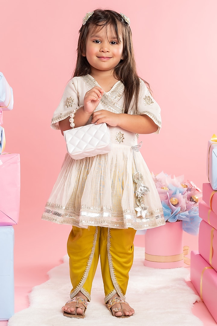 Yellow Cotton Silk Lace Dhoti Set For Girls by Kirti Agarwal Pret n Couture at Pernia's Pop Up Shop