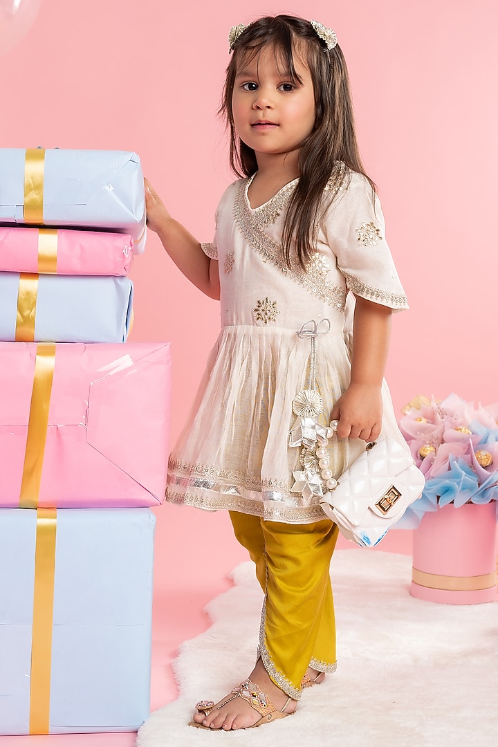 Yellow Cotton Silk Lace Dhoti Set For Girls by Kirti Agarwal Pret n Couture at Pernia's Pop Up Shop