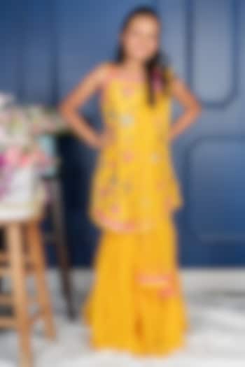 Yellow Pure Chanderi Silk Sharara Set For Girls by  Kirti Agarwal Pret n Couture