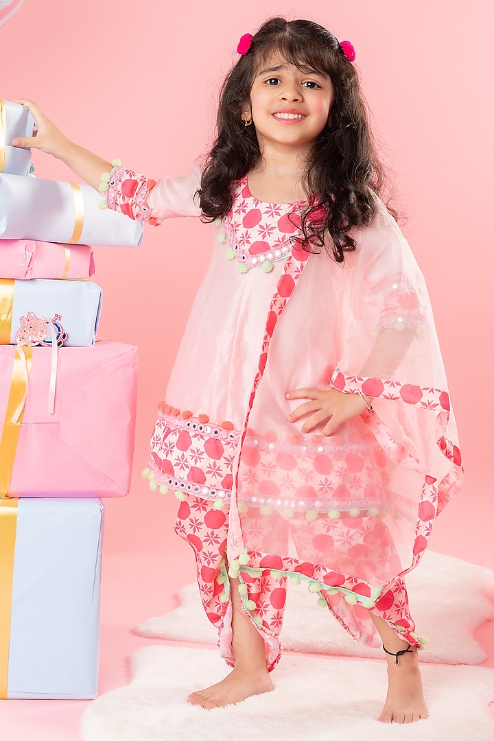 Pink Modal Satin Printed Dhoti Set For Girls by  Kirti Agarwal Pret n Couture at Pernia's Pop Up Shop