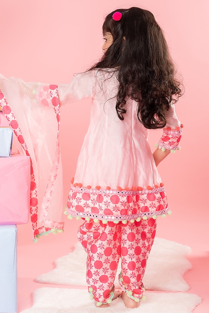 Pink Modal Satin Printed Dhoti Set For Girls by Kirti Agarwal Pret n Couture at Pernia's Pop Up Shop