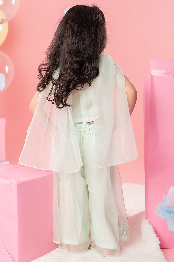 Sea Green Organza Layered Palazzo Pant Set For Girls by Kirti Agarwal Pret n Couture at Pernia's Pop Up Shop