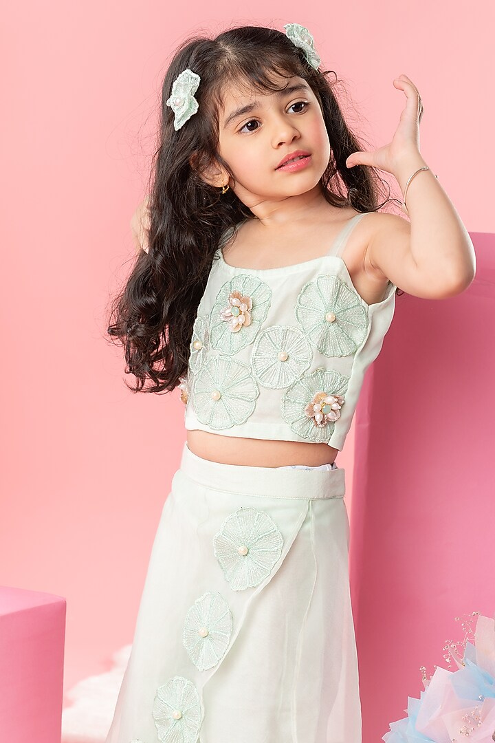 Sea Green Organza Layered Palazzo Pant Set For Girls by Kirti Agarwal Pret n Couture at Pernia's Pop Up Shop