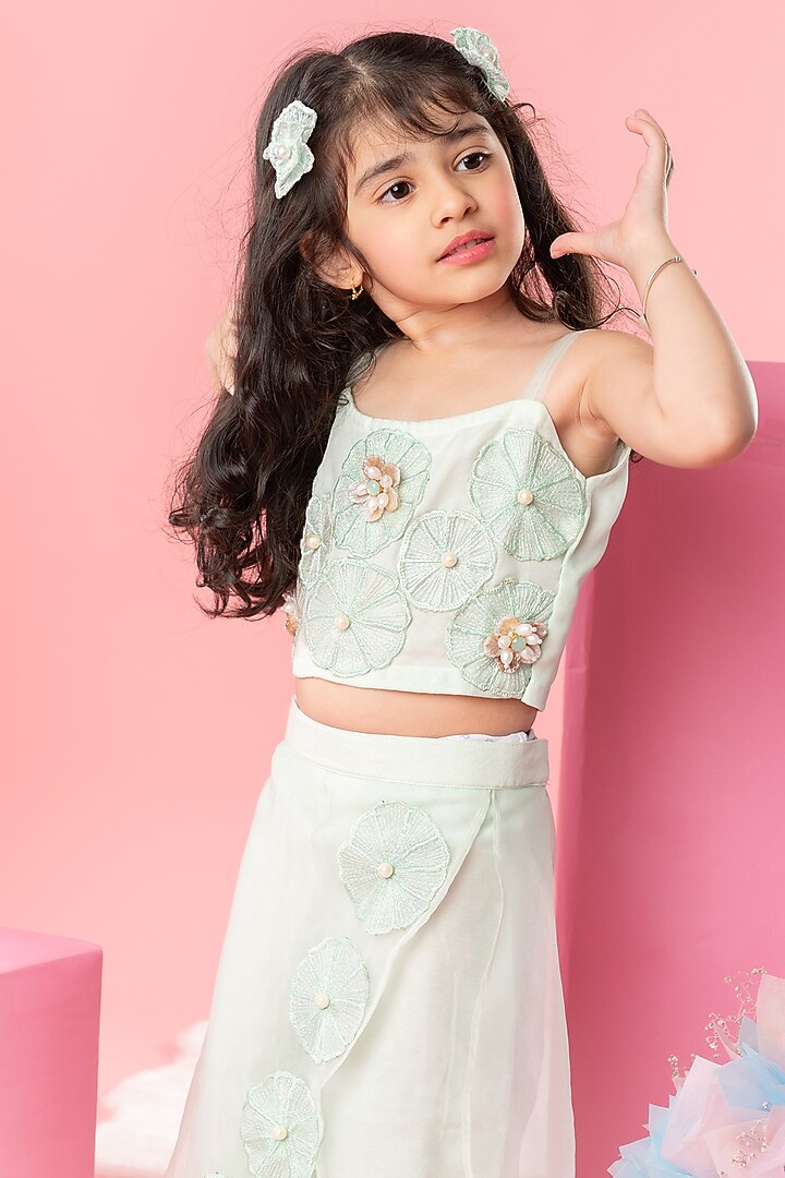 Sea Green Organza Layered Palazzo Pant Set For Girls by Kirti Agarwal Pret n Couture at Pernia's Pop Up Shop