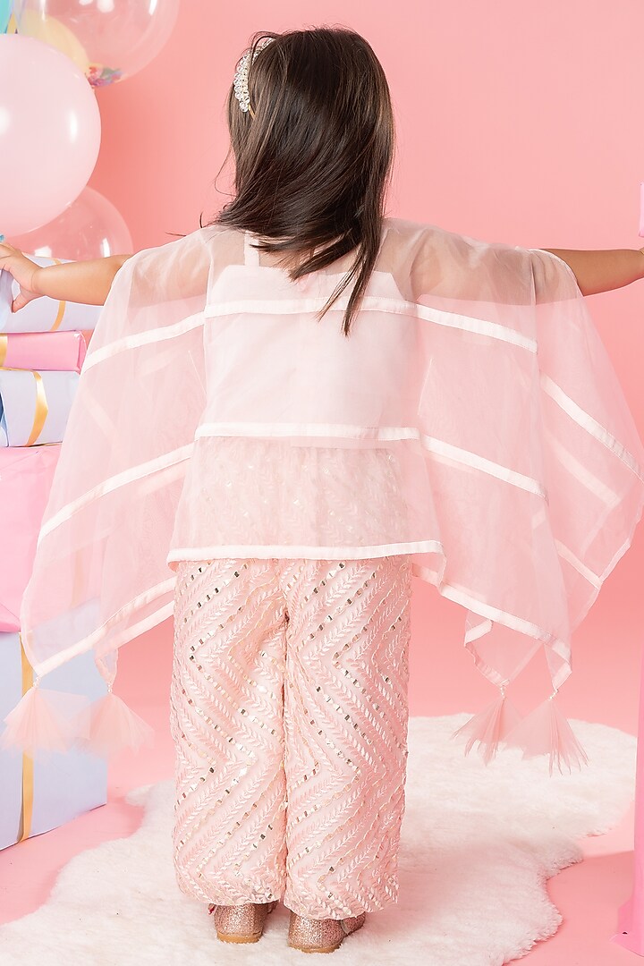 Peach Organza & Net Embroidered Cape Set For Girls by Kirti Agarwal Pret n Couture at Pernia's Pop Up Shop