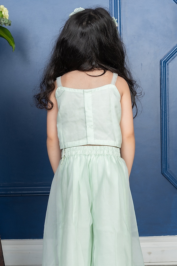 Sea Green Organza Floral & Pearl Embroidered Cape Set For Girls by Kirti Agarwal Pret n Couture at Pernia's Pop Up Shop