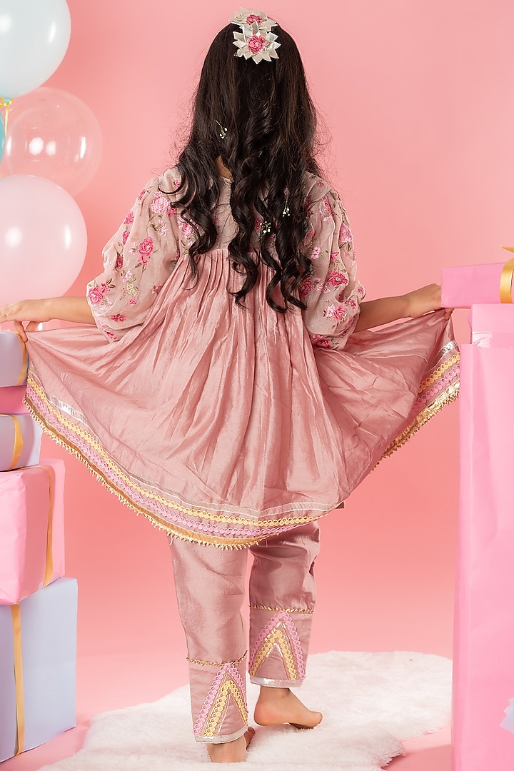 Brown Cotton Silk Lace Dhoti Set For Girls by Kirti Agarwal Pret n Couture at Pernia's Pop Up Shop