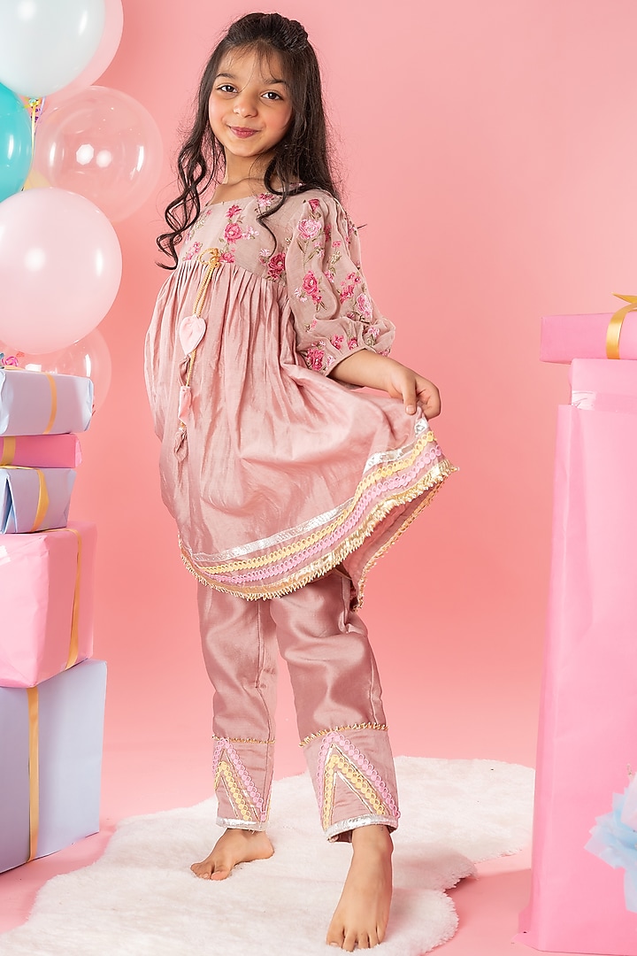 Brown Cotton Silk Lace Dhoti Set For Girls by Kirti Agarwal Pret n Couture at Pernia's Pop Up Shop