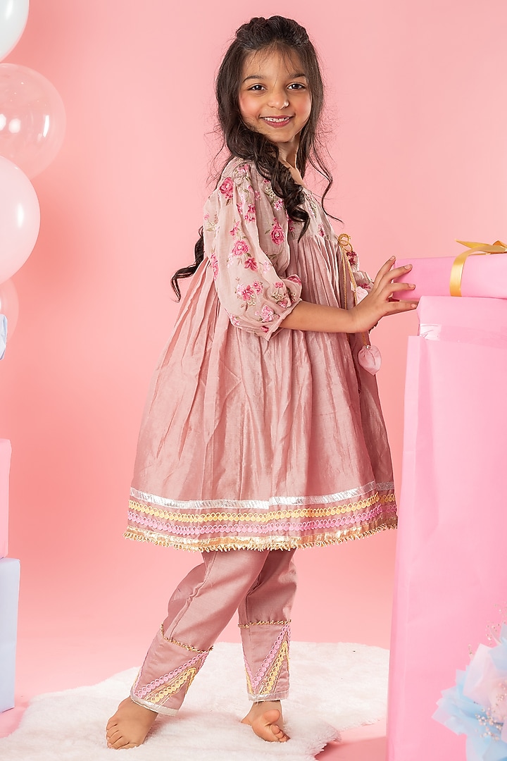 Brown Cotton Silk Lace Dhoti Set For Girls by Kirti Agarwal Pret n Couture at Pernia's Pop Up Shop