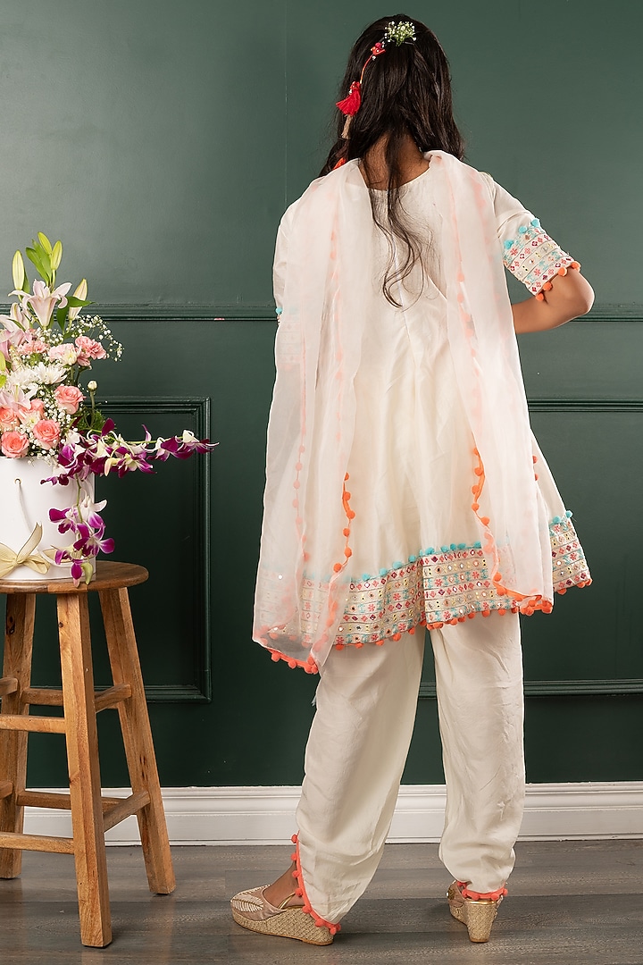 Off-white Dola Silk Embroidered Dhoti Set For Girls by Kirti Agarwal Pret n Couture at Pernia's Pop Up Shop