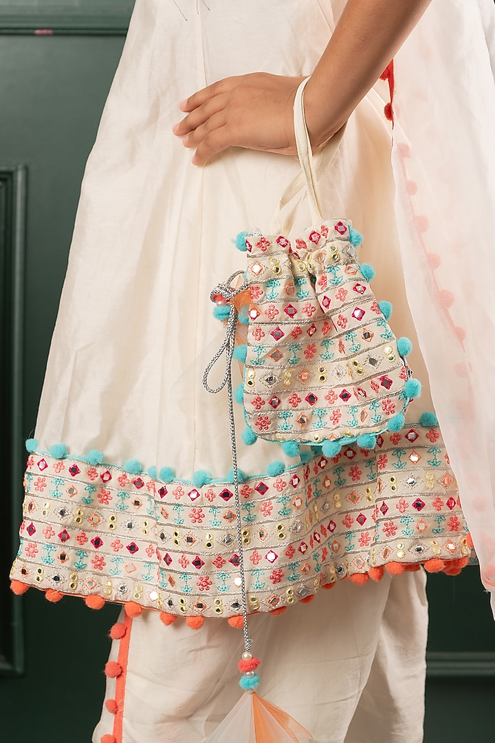 Off-white Dola Silk Embroidered Dhoti Set For Girls by Kirti Agarwal Pret n Couture at Pernia's Pop Up Shop