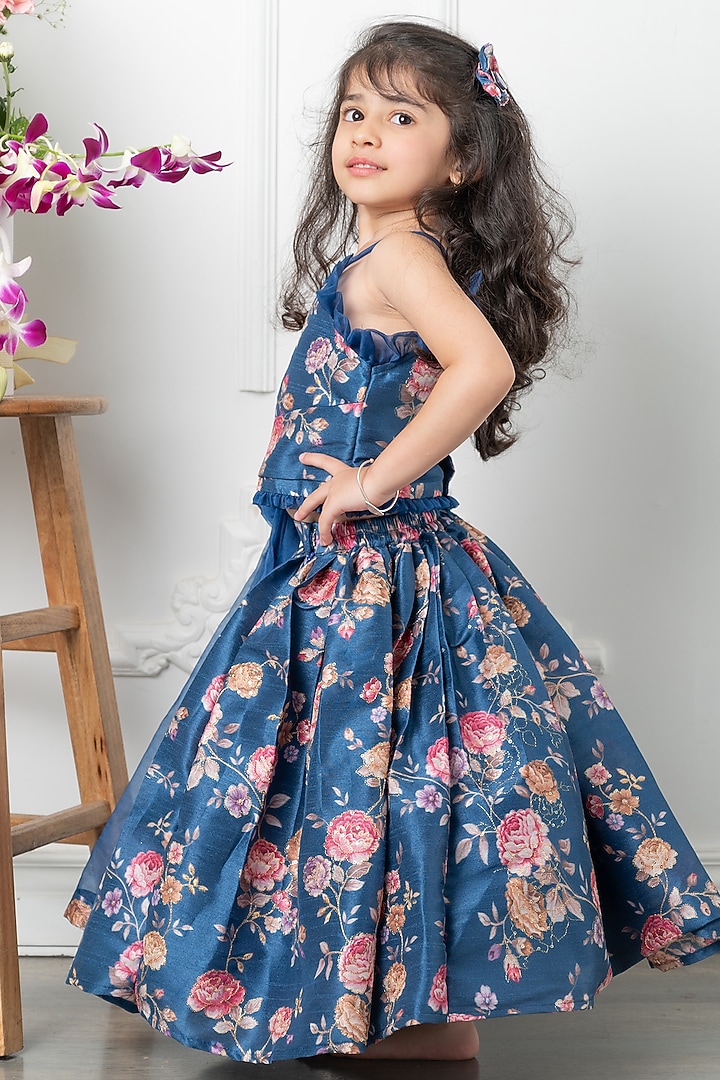 Blue Embroidered Silk Lehenga Set For Girls by Kirti Agarwal Pret n Couture at Pernia's Pop Up Shop