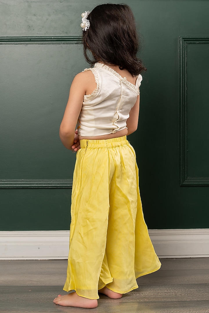 Off-White & Red Organza satin Floral Embroidered Co-Ord Set For Girls by Kirti Agarwal Pret n Couture at Pernia's Pop Up Shop