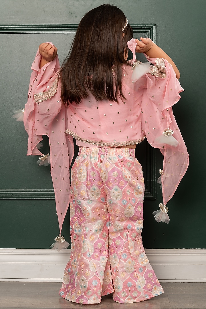 Pink Georgette Tassels & Sequins Embroidered Cape Set by Kirti Agarwal Pret n Couture at Pernia's Pop Up Shop
