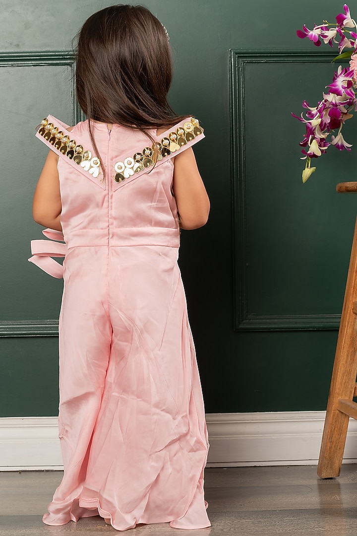 Pastel Pink Satin Organza Mirror Jumpsuit For Girls by Kirti Agarwal Pret n  Couture at Pernia's Pop Up Shop
