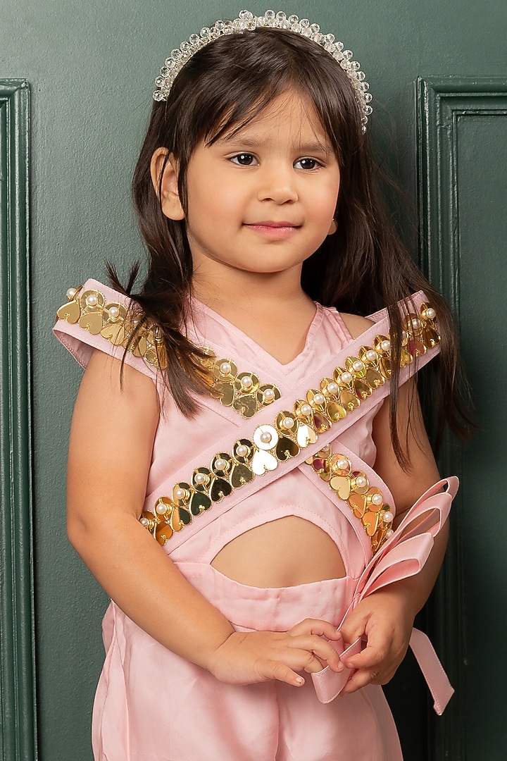 Pastel Pink Satin Organza Mirror Jumpsuit For Girls by Kirti Agarwal Pret n Couture at Pernia's Pop Up Shop