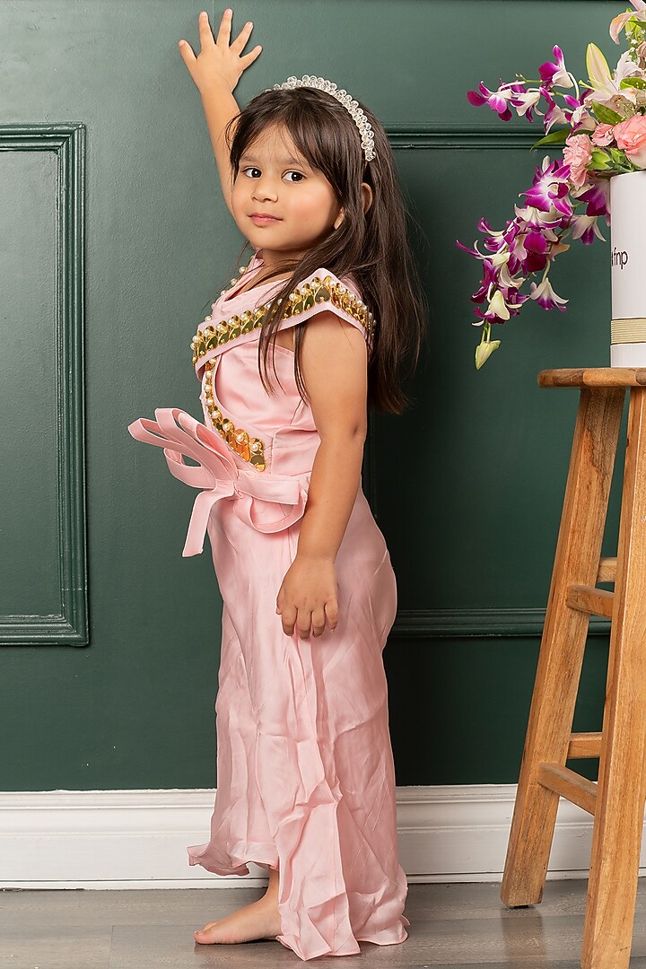 Pastel Pink Satin Organza Mirror Jumpsuit For Girls by Kirti Agarwal Pret n Couture at Pernia's Pop Up Shop