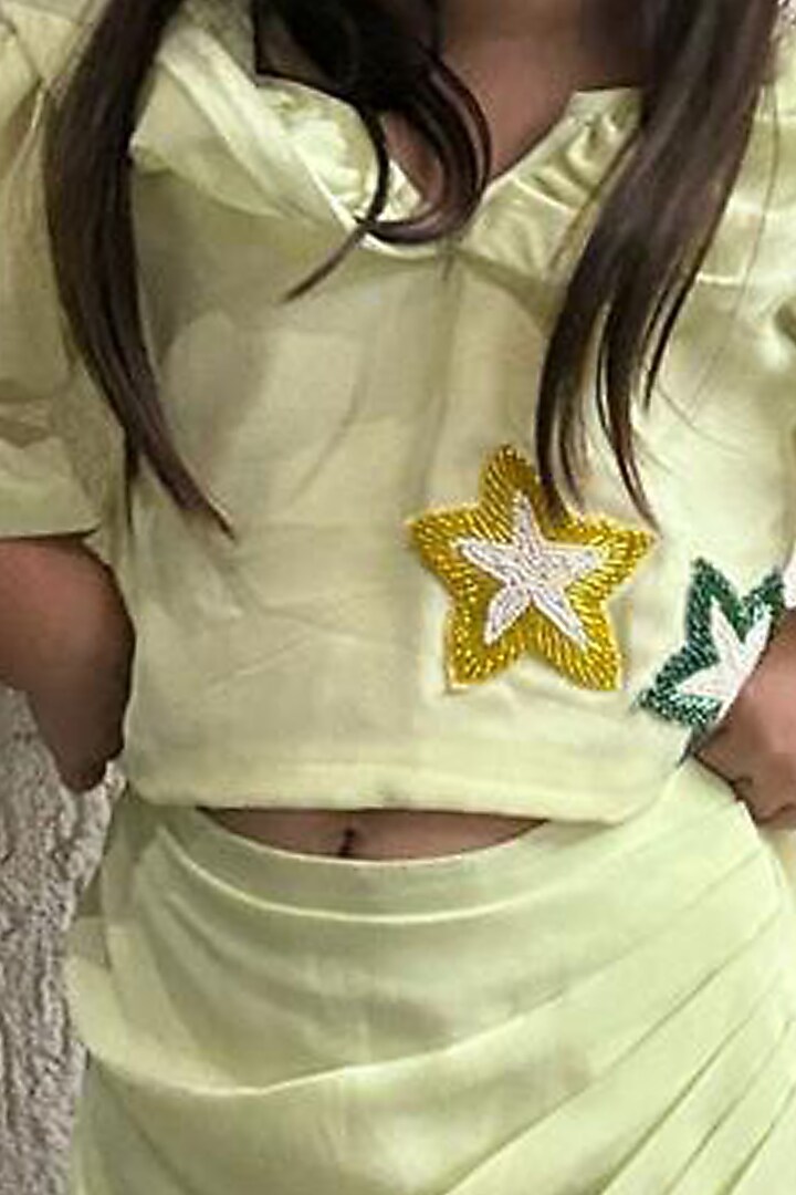 Fluorescent Green Georgette Embroidered Co-Ord Set For Girls by Kirti Agarwal Pret n Couture at Pernia's Pop Up Shop