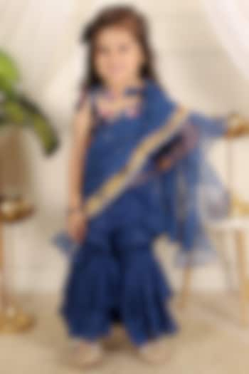 Ink Blue Organza Sharara Set For Girls by  Kirti Agarwal Pret n Couture at Pernia's Pop Up Shop