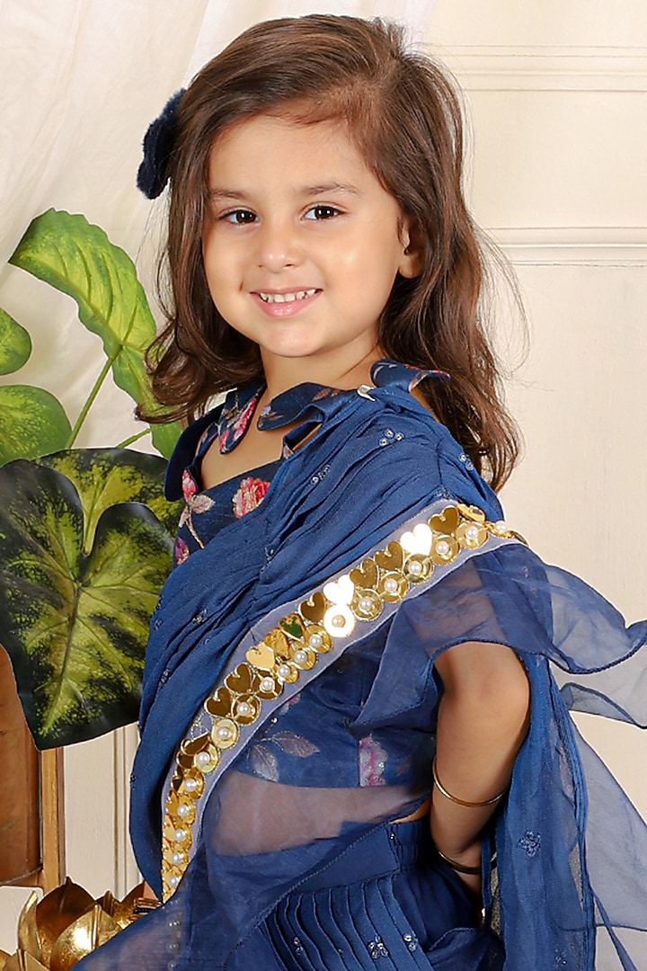 Ink Blue Organza Sharara Set For Girls by Kirti Agarwal Pret n Couture at Pernia's Pop Up Shop