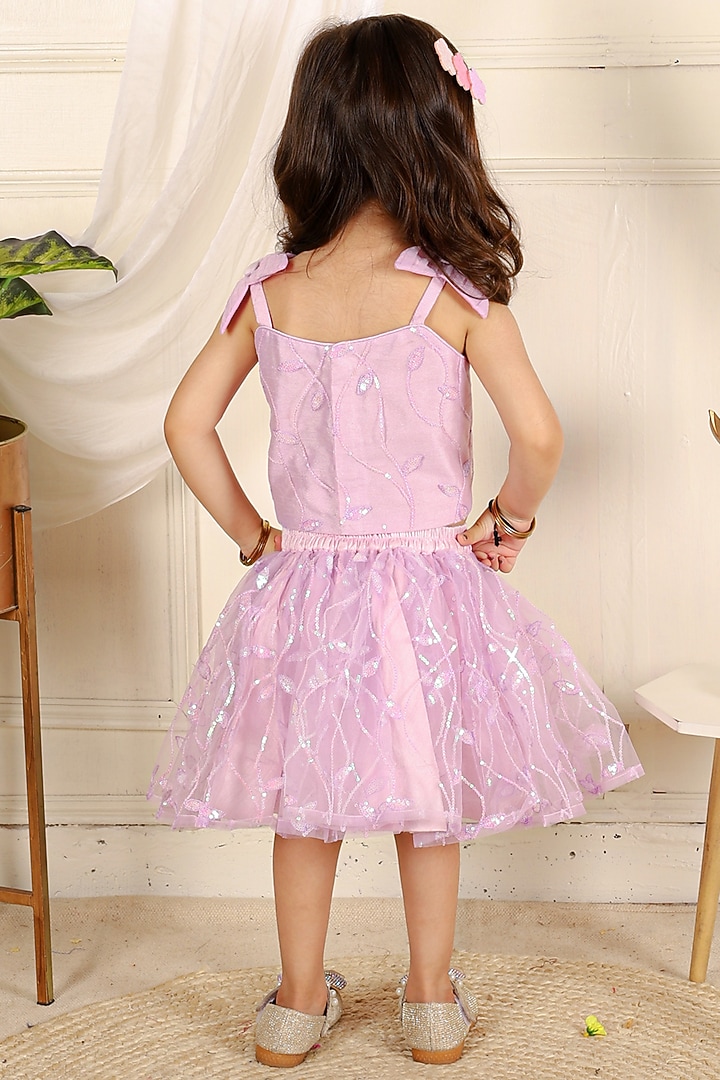 Lilac Silk Floral Embroidered Skirt Set For Girls by Kirti Agarwal Pret n Couture at Pernia's Pop Up Shop