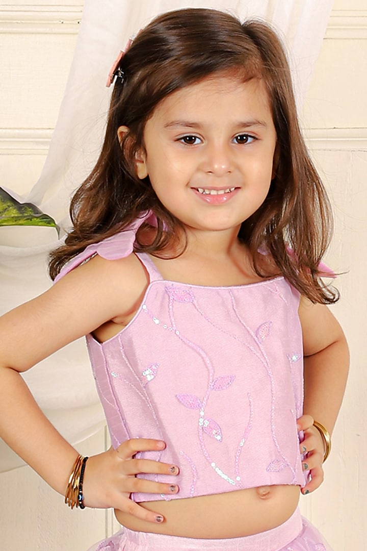 Lilac Silk Floral Embroidered Skirt Set For Girls by Kirti Agarwal Pret n Couture at Pernia's Pop Up Shop
