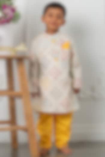 Off-White & Yellow Embroidered Cotton Abla Kurta Set For Boys by  Kirti Agarwal Pret n Couture