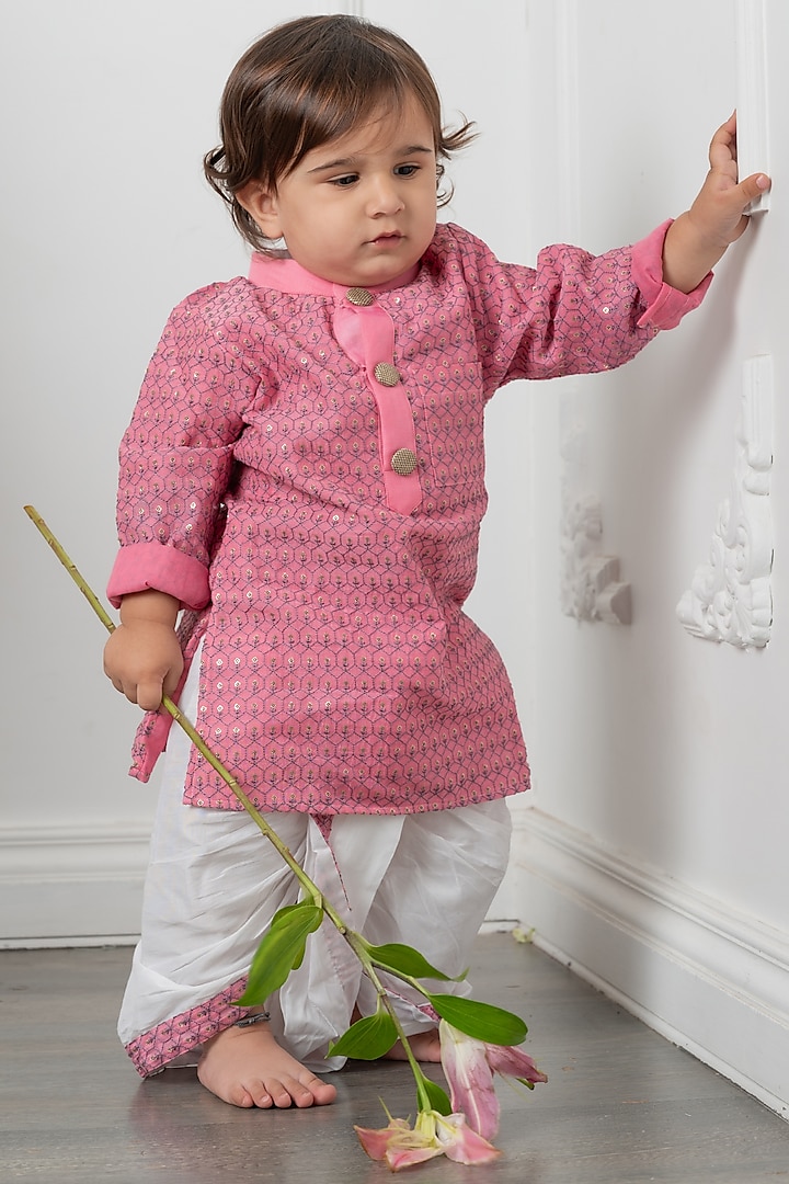 White Cotton Silk Dhoti Set For Boys by  Kirti Agarwal Pret n Couture