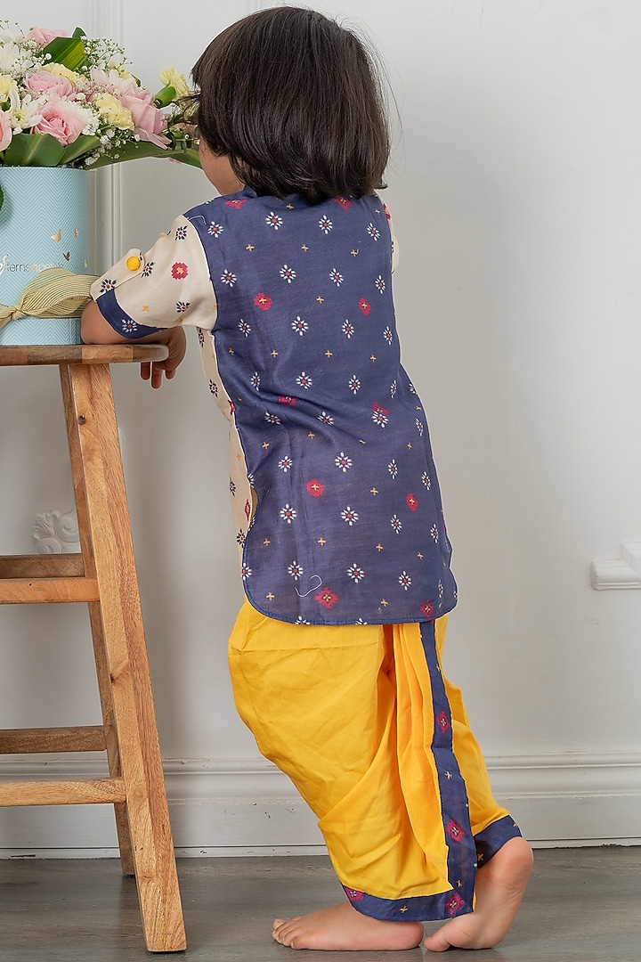 Yellow Cotton Satin Dhoti Set For Boys by Kirti Agarwal Pret n Couture at Pernia's Pop Up Shop